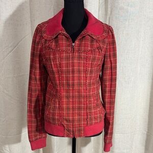 Susina Plaid Red Women's Zipper Jacket